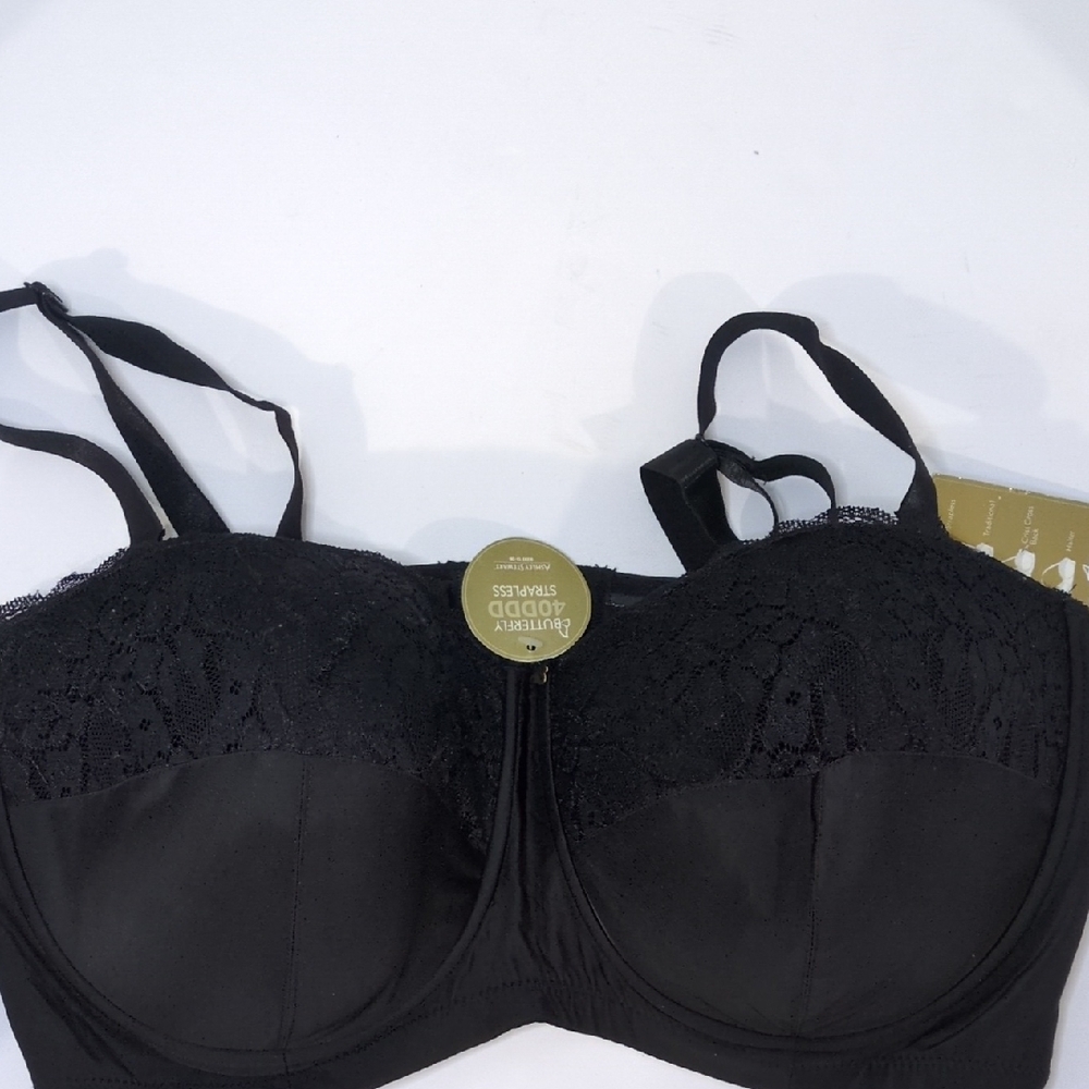 NWT Black Lace Underwire Bra Slip Resistant Adjustable Double Clasp 40DDD